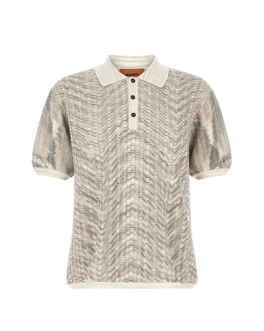 Missoni White Zigzag-Knit Short-Sleeved Polo Shirt for men