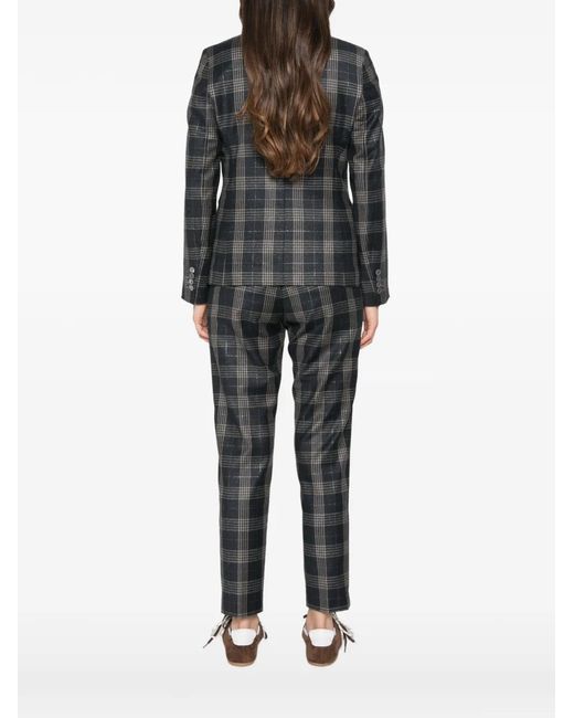 Peserico Black Check-Pattern Double-Breasted Blazer