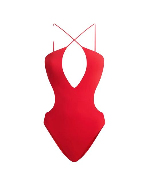 Moschino Red Cut-Out Halterneck Swimsuit