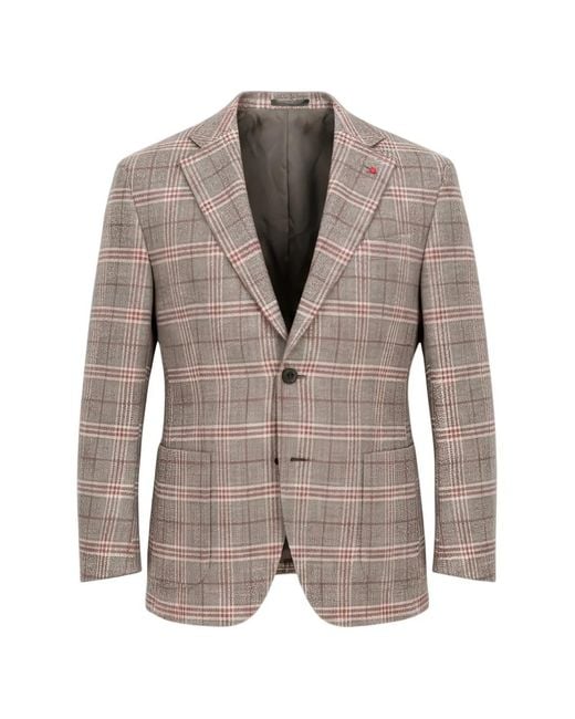Isaia Gray Check-Pattern Notched-Lapels Blazer for men