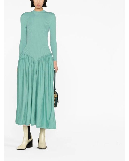 Stella McCartney Green Ribbed Wool Midi Dress