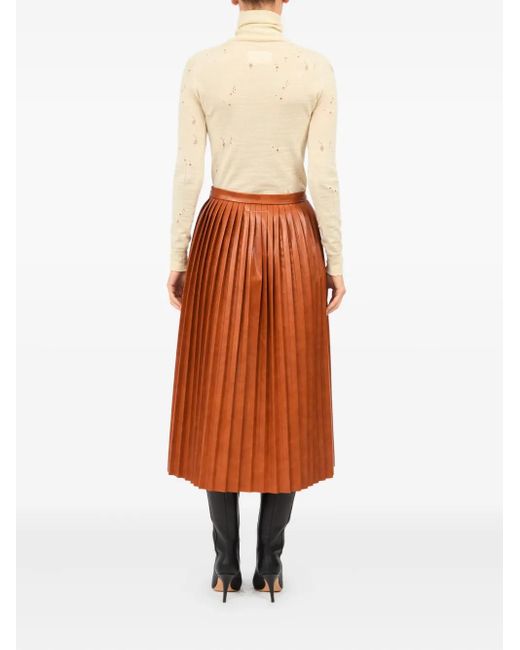 MM6 by Maison Margiela Brown Jupe Mi-Longue À Design Plissé