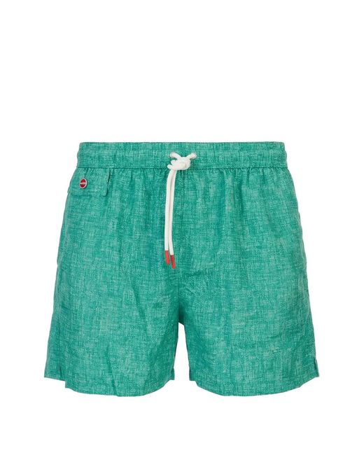 Kiton Green Crosshatch-Texture Drawstring Swim Shorts for men