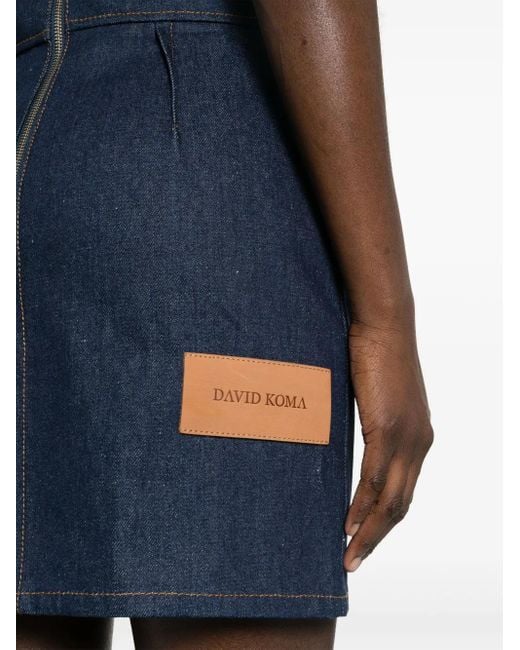 David Koma Blue Mirror-Detail Denim Dress
