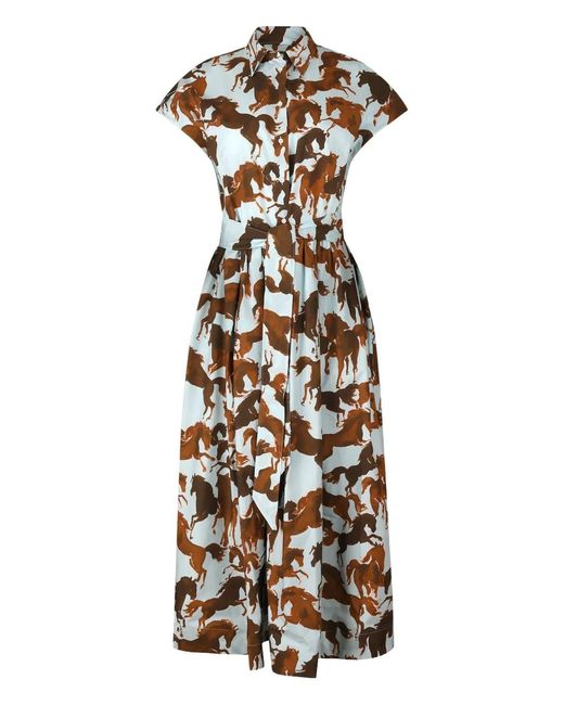 Sara Roka White Edrina Horse-Print Midi Dress