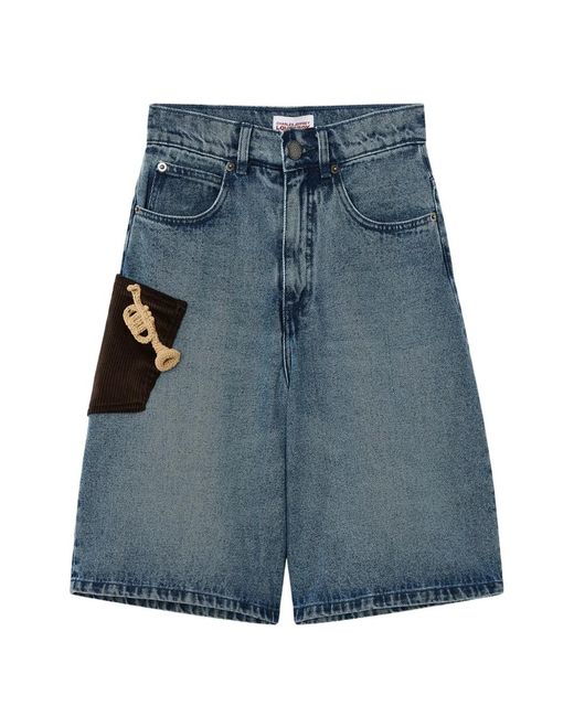 Charles Jeffrey Blue Trumpet-Patch Corduroy-Pocket Shorts