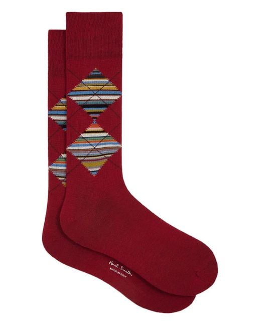 Paul Smith Red Argyle-Pattern Socks for men