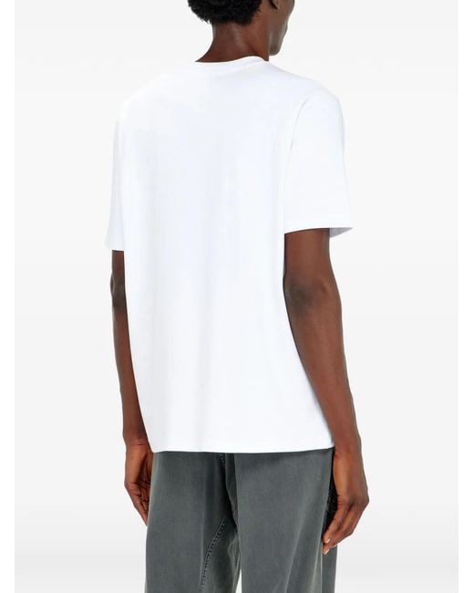 DIESEL White Cotton-Interlock T-Shirt With Logo Embroidery for men