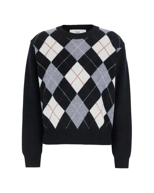 DUNST Black Argyle Crewneck Sweater