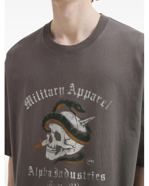 Alpha Industries Gray Skull Graphic T-Shirt for men