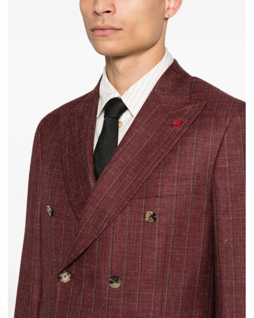 Isaia Purple Double-Breasted Pinstripe Suit for men