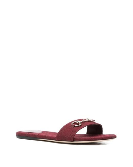 Gucci Red Horsebit Monogram Sandals