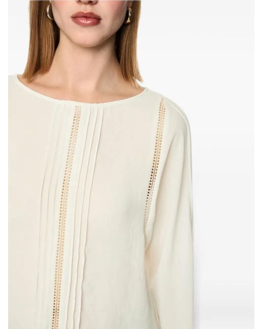 Marc Cain White Pleated Lace-Trim Blouse