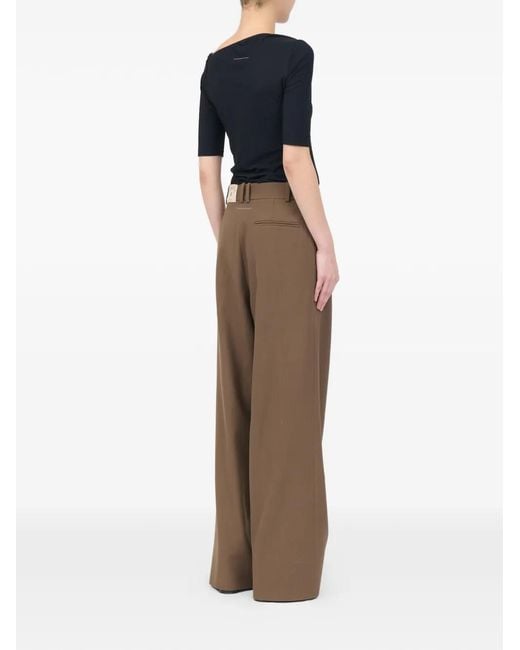 MM6 by Maison Margiela Brown Mannequin-Label Wool-Blend Pleated Trousers