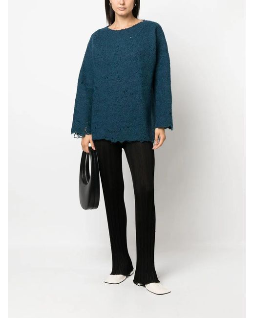 VITELLI Blue Distressed-Effect Knit Jumper