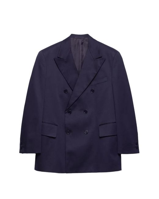 Prada Blue Double-Breasted Peak-Lapel Blazer for men