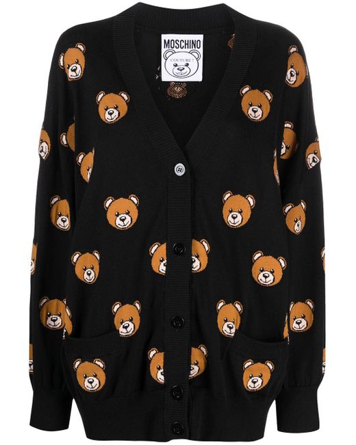 Moschino Black Teddy Bear Jacquard Knit Cardigan