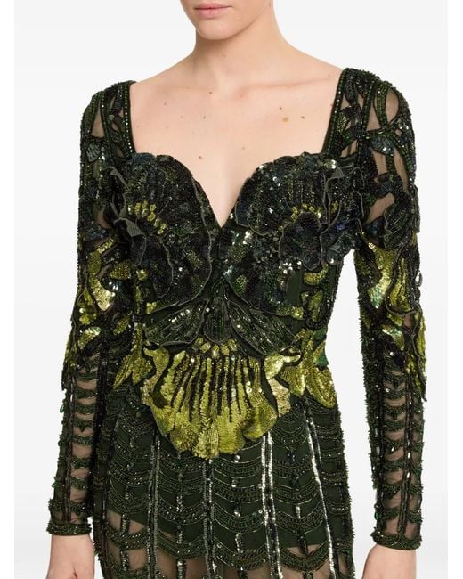 Elie Saab Green Sweethheart-Neck Maxi Dress
