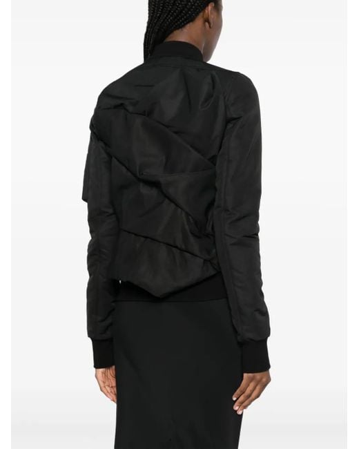 Rick Owens Black Ripple Draped Bomber Jacket