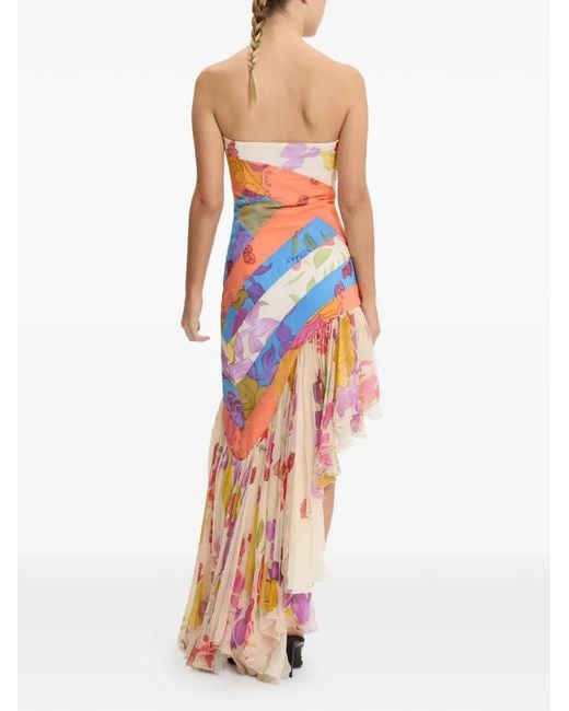 Donde Esteban White Flores Strapless Asymmetric Dress