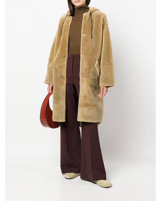 Inès & Maréchal Leather Hooded Shearling Coat in Brown | Lyst