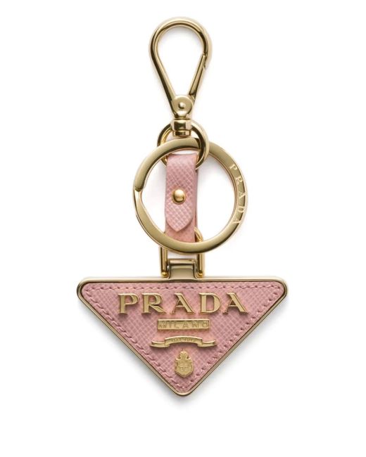 Prada White Triangle-Logo Keychain
