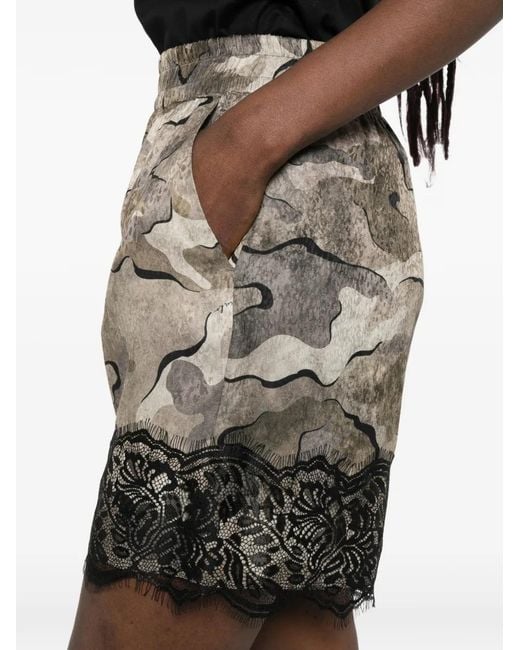 Pinko Brown Camouflage Shorts With Lace