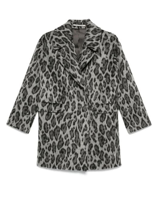 Tagliatore Gray Leopard-Print Coat