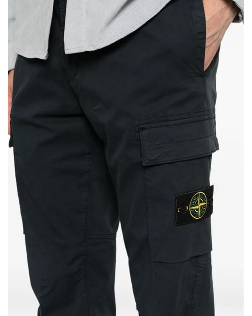 Stone Island Black Logo-Patch Trousers for men