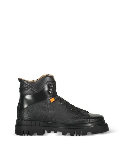 Santoni Black Lace-Up Panelled Boots for men