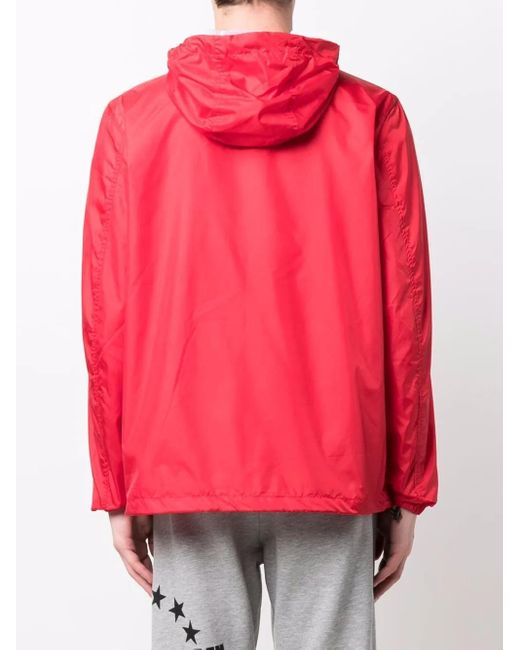 Philipp Plein Red Logo-Tape Hooded Windbreaker for men