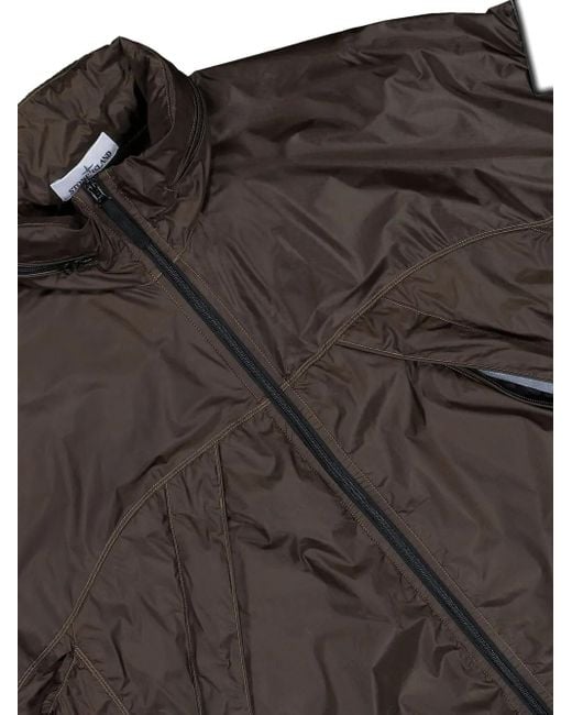 Stone Island Brown Concealed-Hood Zip-Up Windbreaker for men