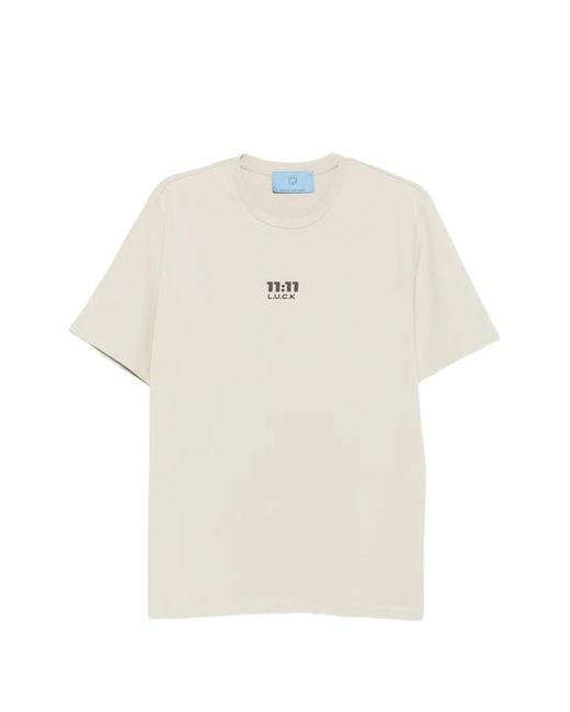 11 11 L.U.C.K. White Logo-Print T-Shirt