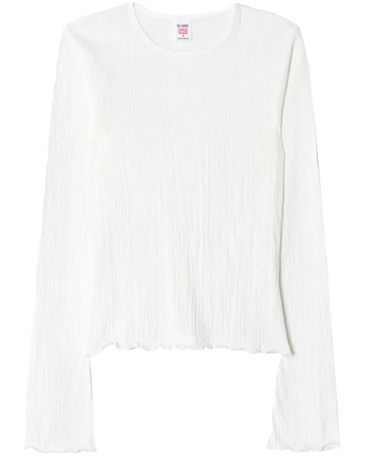 Re/done White Bell-Sleeved Crinkled Top