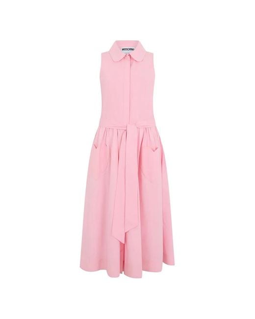 Moschino Pink Heart-Pocket Sleeveless Midi Dress