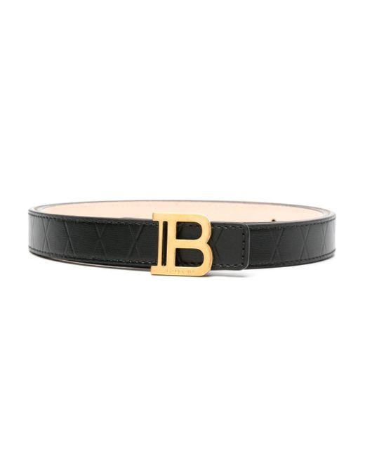 Balmain Black Cintura B-belt Fine In Pelle Di Vitello
