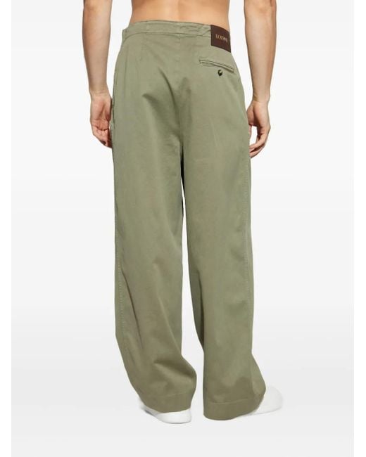 Loewe Green Belted Cotton Satin Straight Pants for men