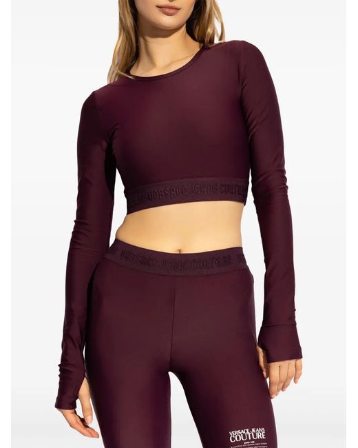 Versace Jeans Couture Purple Logo-Hem Cropped Top