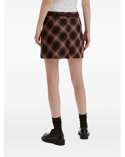 B+ AB Brown Check-Pattern Belted Mini Skirt