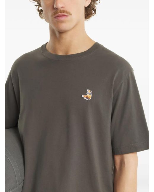 Maison Kitsuné Gray Embroidered T-Shirt for men