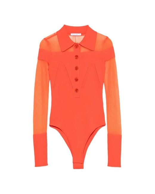 Patrizia Pepe Orange Sheer-Panelled Knit Polo-Shirt