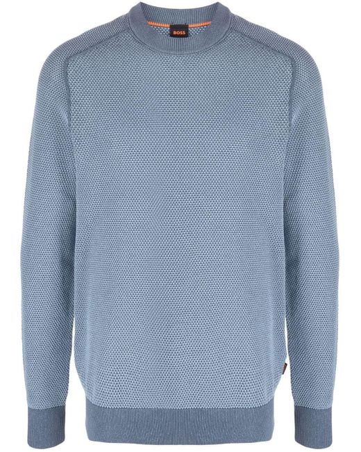BOSS by HUGO BOSS Cotton Ribbed-knit Crew Neck Jumper in Blue for Men ...