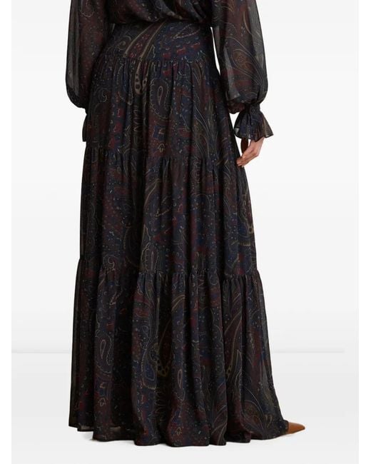 Ralph Lauren Black Pauldina Tiered Maxi Skirt