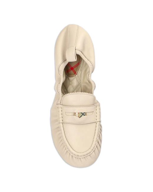 Burberry White Fawn Ruched Leather Ballet Flats