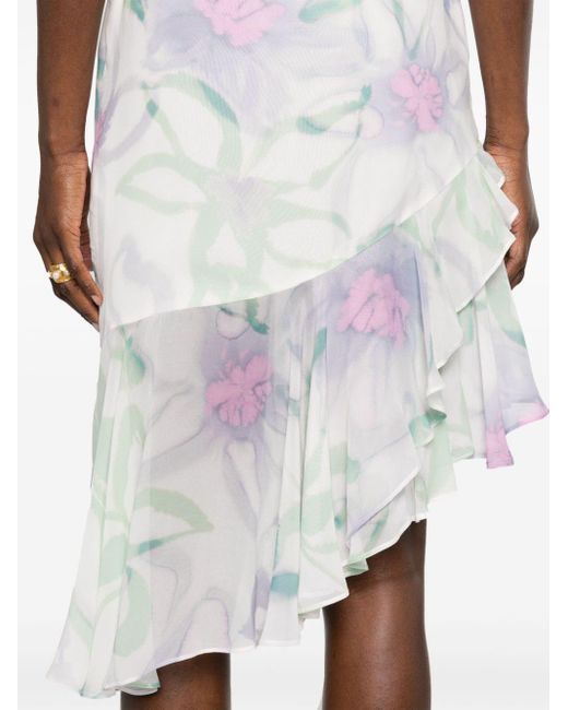 Claudie Pierlot White Floral-print Asymmetric Midi Dress