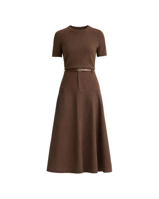 Vince Brown Belted A-Line Midi Skirt