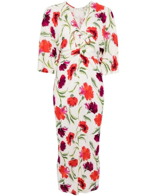 Diane von Furstenberg Red Valerie Floral-print Midi Dress