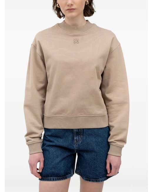 HUGO Blue Logo-Embroidered Mock-Neck Sweater