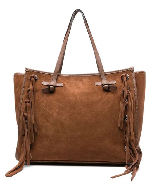 Gianni Chiarini Brown Marcella Fringe-Detail Suede Tote Bag