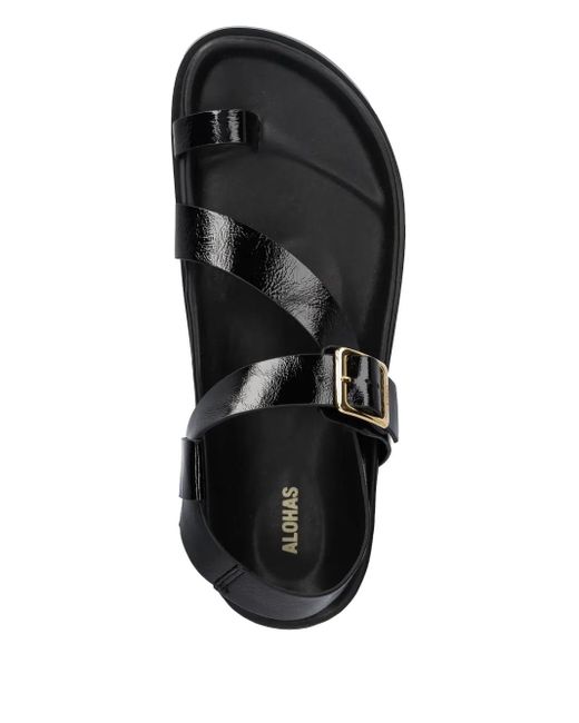 Alohas Black Leather Flat Sandals